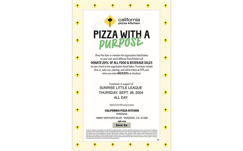 California Pizza Kitchen Sunrise Fundraiser 